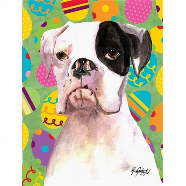 Carolines Treasures RDR3018CHF Cooper Eggravaganza Boxer Easter Flag Canvas House Size