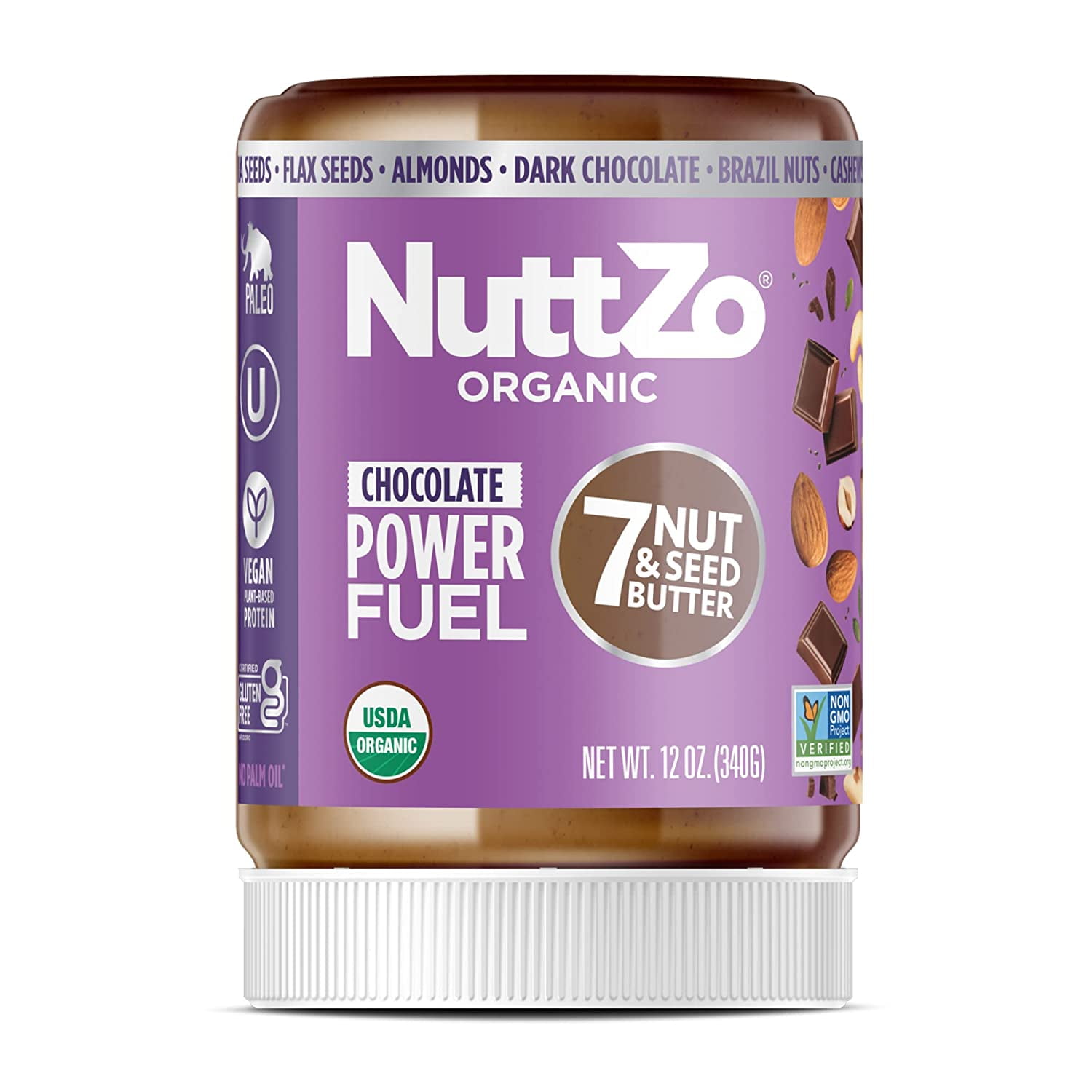 NuttZo Organic 7 Nut & Seed Butter Paleo Power Fuel Chocolate -- 12 oz