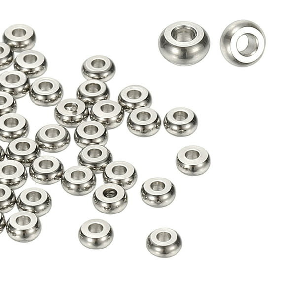 Uxcell 4mm Spacer Beads, 50 Pcs Charm Spacer Beads Stainless Steel Loose Disc Flat Round Slider Stopper for Jewelry Making Bracelet Necklace Earrings Crafts DIY, Silver Tone