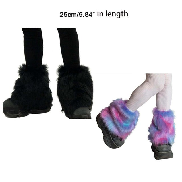 Cute Lolita Faux Fur Cuffs Pile Pile Socks Women Winter Warm Thickened Leg Warmer Short Boots Cuff Furry Foot Cover Purple