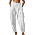 thumbnail image 2 of Harem Pants Women Spring Summer Elastic Waist Loose Fit Lightweight Beach Pants Trousers with Pockets, 2 of 9