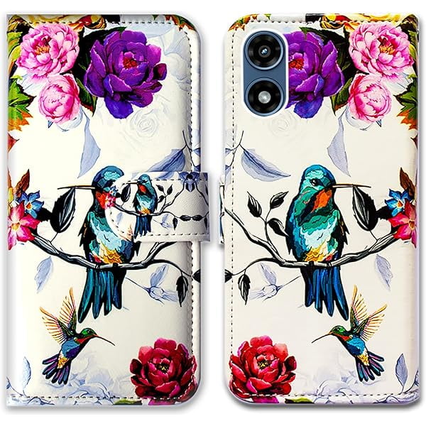 wonima11 Case for Moto G Play 2024,Hummingbird in Flowers Bird Leather Flip Phone Case Wallet Cover with Card Slot Holder Kickstand for Motorola Moto G Play 2024