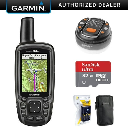 Garmin 010-01199-20 GPSMAP 64st Worldwide Handheld GPS 1 Yr. Subscription Preloaded US Map + 32GB Memory Card + LED Brite-Nite Dome Lantern Flashlight + Carrying Case + 4x AA Batteries w/ (Best Handheld Gps For Offshore Fishing)