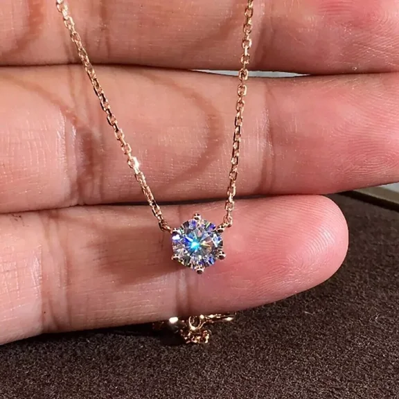 2 Ct Round Cut Lab-Created Moissanite Solitaire Pendant 14K Rose Gold Plated