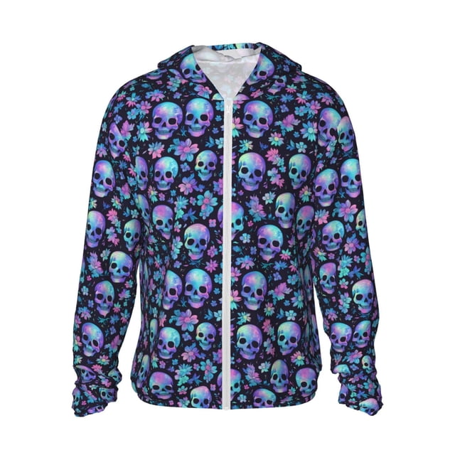 Fotbe Skull purple flower Chaqueta con Protección Solar UPF 50+ para Hombre y Mujer, Camisa con Capucha y Bolsillos-Large