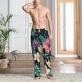 thumbnail image 5 of Uemuo Green Tropical Leaves Pattern Men's Wide Leg Palazzo Lounge Pants with Pockets Light Weight Loose Comfy Casual Pajama Pants-Small, 5 of 9