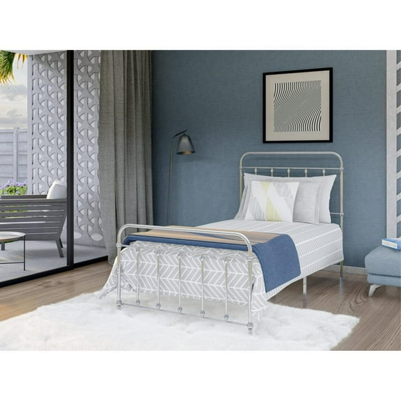 East West Furniture Garland Traditional Metal Twin Bed Frame in Silver