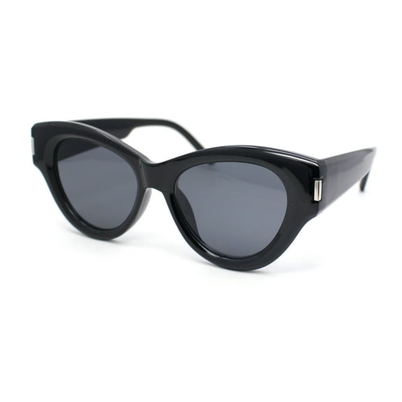 Thick Bevel Horned Oversized Cat Eye Fashion Sunglasses All Black