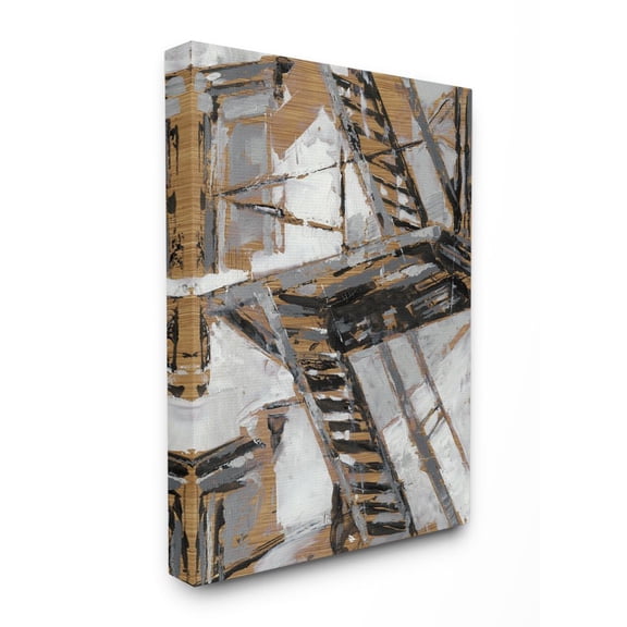 Stupell Home Décor Abstract Fire Escape Gold Silver City Painting Canvas Wall Art by Ethan Harper