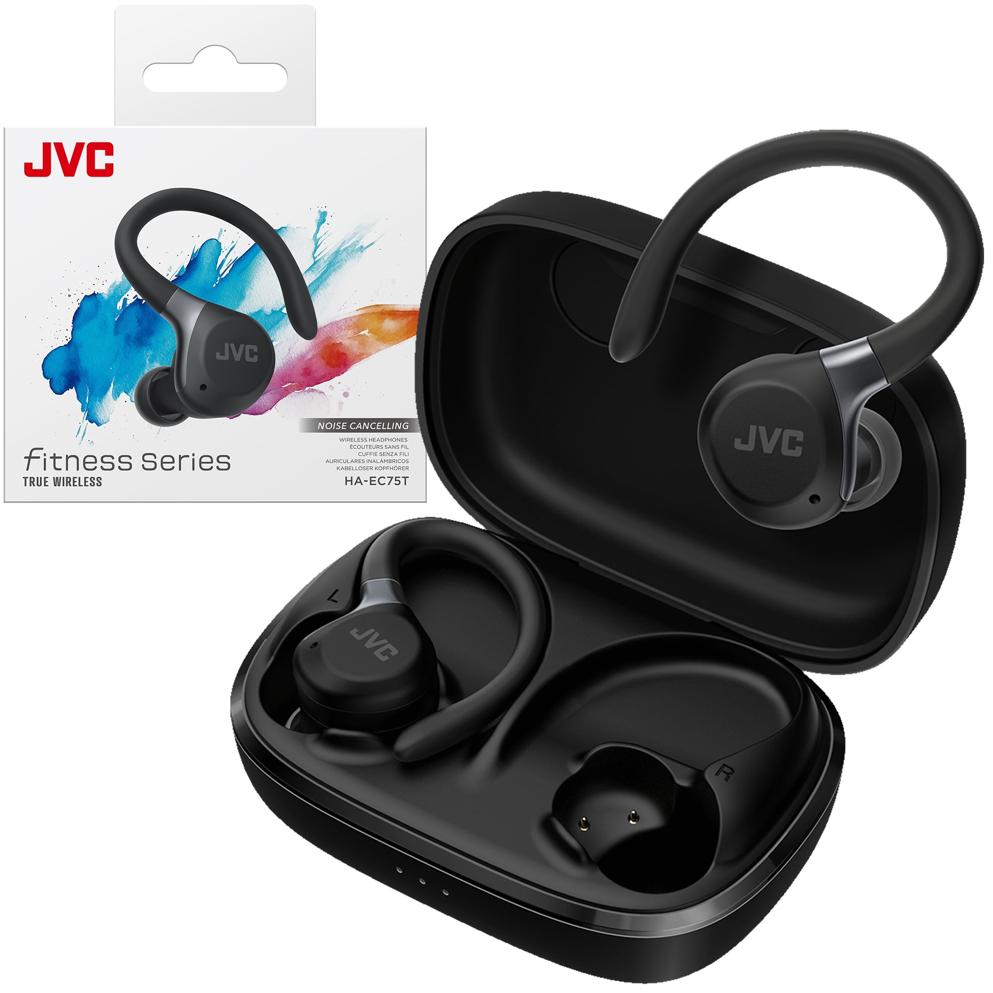 JVC Fitness Series True Wireless Sport Earbuds with Adjustable Hooks, Active Noise Cancelling, Ambient Sound Mode, IP57 Waterproof, 40hr Long Battery Life, App EQ, Low Latency, Mic