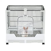 Topeakmart 2-Level Rolling Small Animal Cage with Platform & Ramp for Rabbit Guinea Pigs, Gray