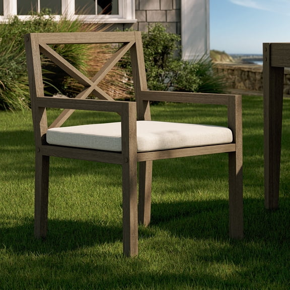 Northlake Outdoor Teak Dining Armchair in Weathered Gray Pebble