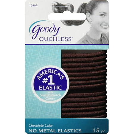 Goody Ouchless No Metal Hair Elastics, Chocolate Cake 10907, 15 count
