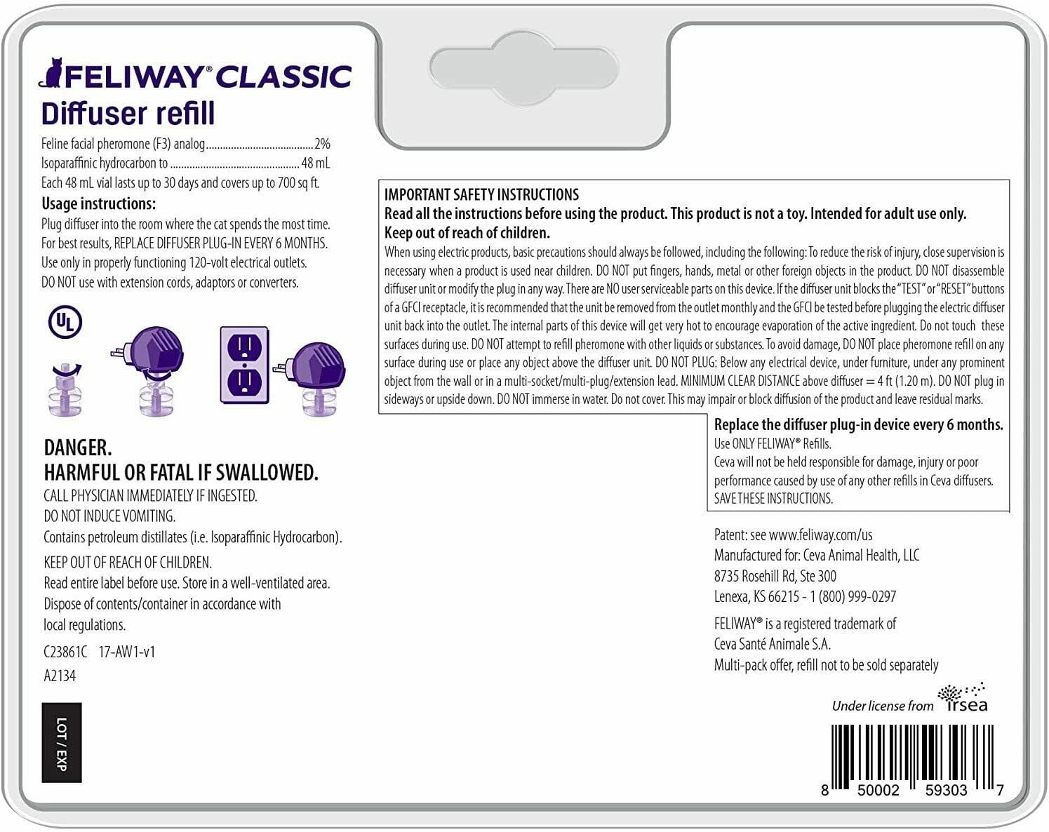 FELIWAY Classic Diffuser Refills for Cats 2-Pack (48mL x 2