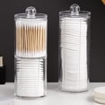 thumbnail image 4 of Cotton Holder Dispenser, for Cotton Swabs, Balls, Pads, Floss Picks- Small Clear Plastic Canister Apothecary Jar Set, Bathroom Essentials Accessories Decor, Vanity Makeup Storage Organizer, 4 of 10