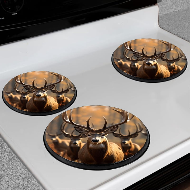 Bahomeck Electric Stove Burner Covers Set Of 4,Group Of Majestic Deer With Impressive Antlers Standing In Autumn Forest Metal Gas Stove Burner Covers,Protecting Gas Stoves,8 Inch And 10 Inch