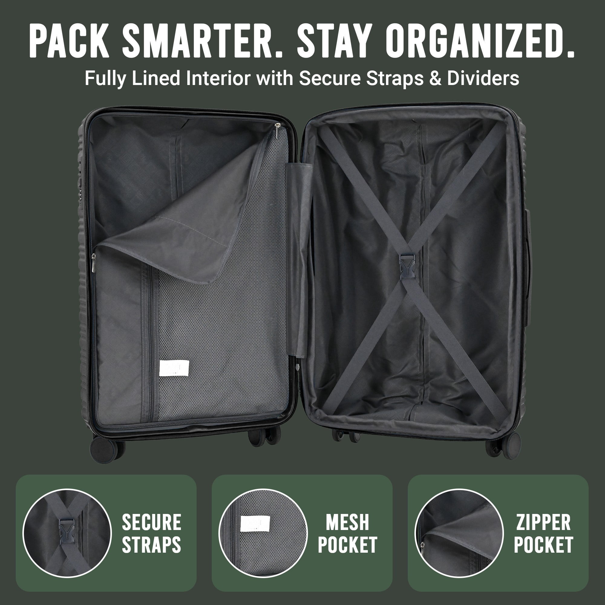 Expandable 20-inch Carry-on Hardside Luggage with 360° Spinner Wheels and Combo Lock