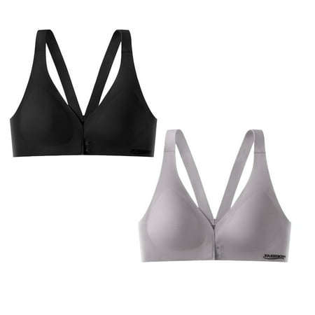 Clearance!Uooqdmx Bras for Women Bralettes for Women Front Closure Bra Racerback Plus Size Unlined Underwire Full Coverage Bras Wireless Bras for Women Black 3(2PC) L