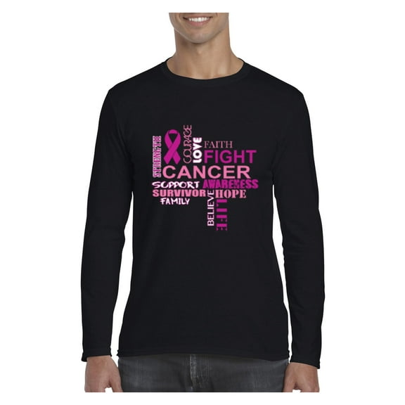 Mens Long Sleeve T-Shirts - Fight Breast Cancer