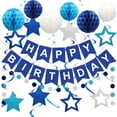 thumbnail image 1 of Clearance!Bandera azul de feliz cumpleaños y banderines con bandera bonita,círculo de papel,guirnalda de confeti,serpentinas en forma de remolino,bola de panal para decoraciones, 1 of 7