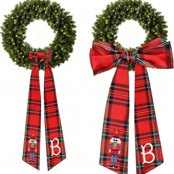 2 Pack Wreath Sash for Front Door Wreath Sash Plaid Sashes Yard Doorway Indoor Outdoor Wall Ribbon Bow Home Decor