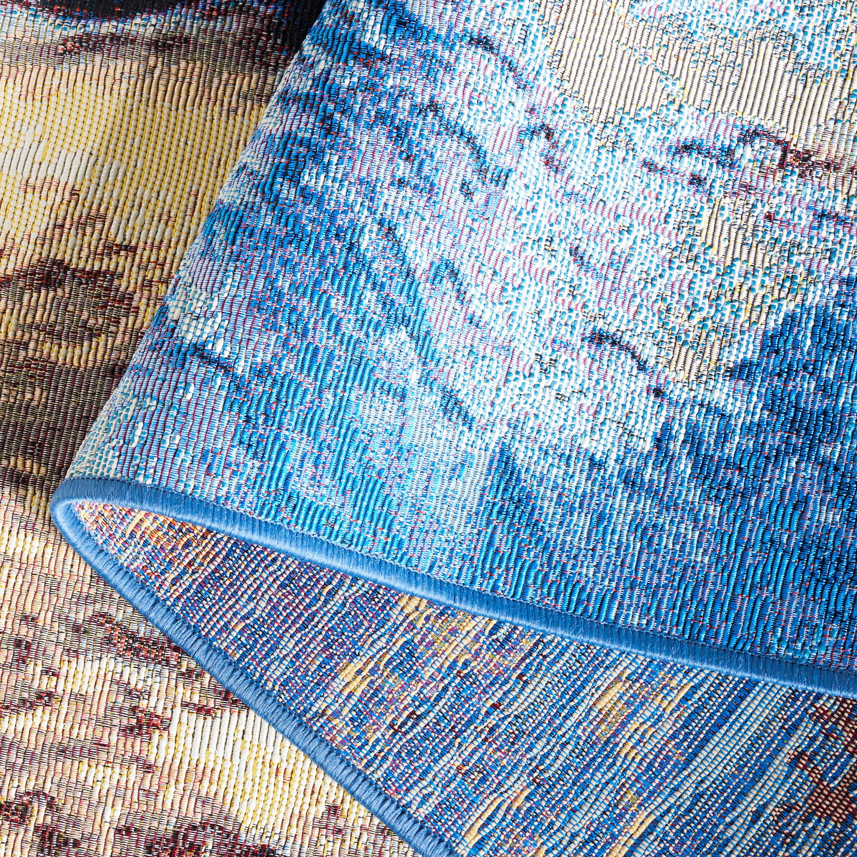 SAFAVIEH Barbados Creighton Abstract Indoor/Outdoor Area Rug, Blue/Rust Gold, 8' x 10'5"