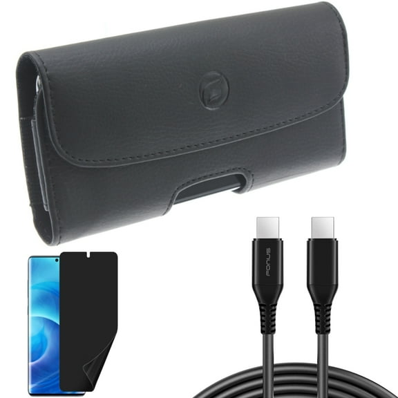 Case Belt Clip w 10ft Long USB-C Cable w Privacy Screen Protector for Samsung Galaxy S20 - Leather Holster, PD Fast Charger Cord Power, TPU Film [NOT GLASS] K7D fits Samsung Galaxy S20 Model