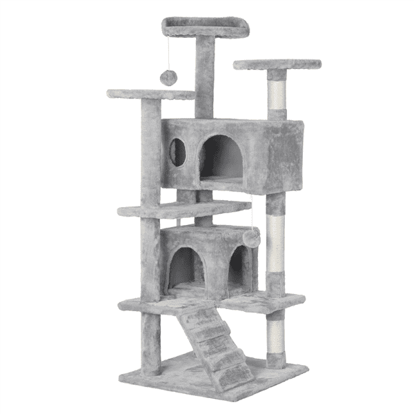 Smilemart 51 In Cat Tree 2 Condo Scratching Post Tower Light Gray Walmart Com Walmart Com