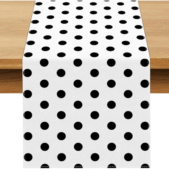Black and White Polka Dot Table Runner Wedding Birthday Party Decoration Baby Shower Dining Room Home Kitchen Table Decor (White, 13" x 72")