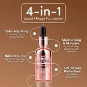 LUMINESS Liquid Mirage 3PC Kit - Color Changing Foundation with SPF 50 Primer & Makeup Brush, Hydrating & Lightweight Face Makeup, 4 in 1 Liquid Foundation, Concealer & Moisturizer (Medium)