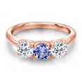 thumbnail image 3 of Gem Stone King 18K Rose Gold Plated Silver Blue Tanzanite and White Topaz Engagement Ring for Women | 1.66 Cttw | Round 5MM | Gemstone December Birthstone | Size 7, 3 of 6