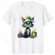 thumbnail image 1 of Señora Año Nuevo manga corta lindo gato estampado Tops moda mujer camisetas camisa tendencia gráfico Navidad regalo ropa femenina camiseta, 1 of 5
