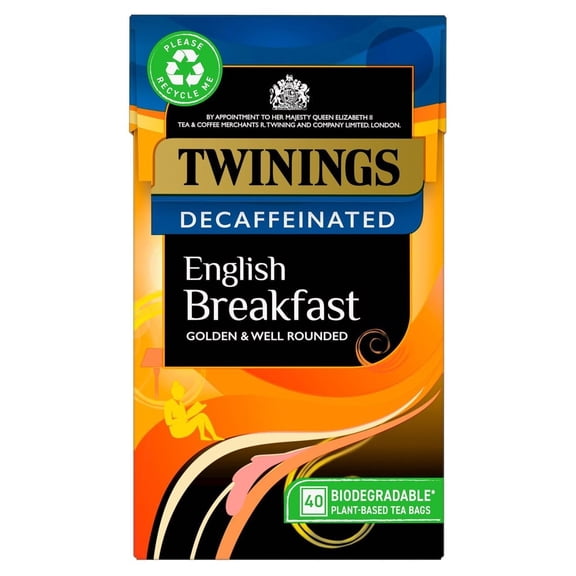 Twinings English Breakfast Tea Bags Decaffeinated Golden and Well Rounded 40 Tea Bags (UK)