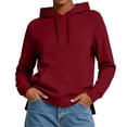 thumbnail image 3 of Josdec Drawstring Hooded Sweatshirts for Women Solid Color Long Sleeve Pullover Kangaroo Pocket Side Split Hem Casual Hoodies S-2XL, 3 of 7