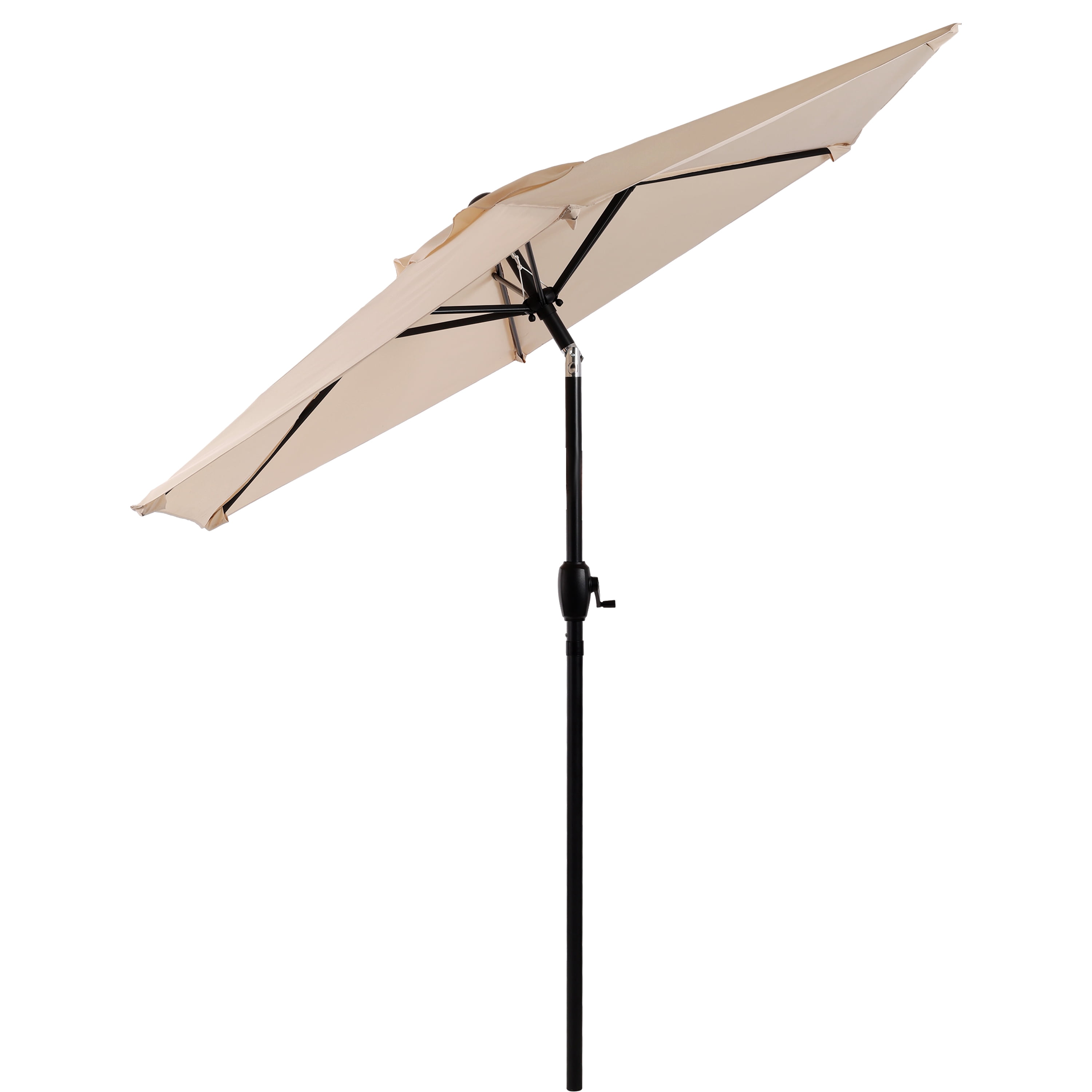 10FT Beige Outdoor Market Patio Umbrella with Crank & Push Button 45° Tilt, 6-Rib Iron Pole PA Waterproof Polyester Canopy for Garden Deck Pool Backyard, Base Not Included