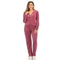 thumbnail image 4 of Women's Two Pieces Soft Velour Hoodie and Velour Pants Everyday Tracksuit Set Casual Joggers Activewear Red/Purple, 4 of 7