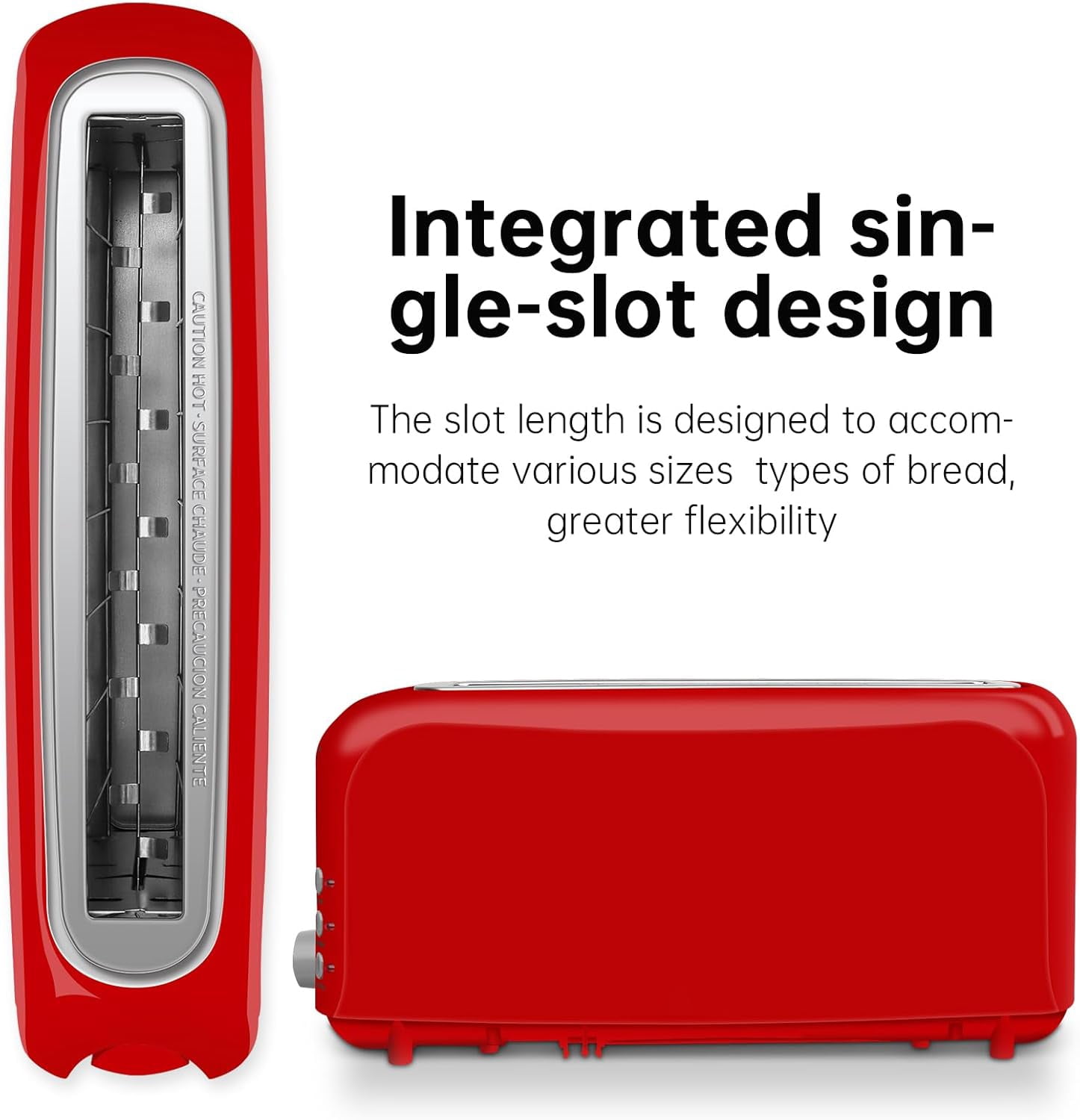 2-Slice Slim Toaster, 6 Shade Settings with Cancel, Reheat & Defrost, 10" Long Slot, Auto Shut off, Removable Crumb Tray, Red
