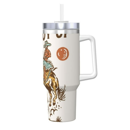 

Zeuib Cowboy Up Vintage Wild West Printed Insulated Stainless Steel Hot/Cold Coffee Cup 40oz Ice Bully With Handle Tumbler with Straw and Handle Insulated Water Bottle Travel Mug Cup