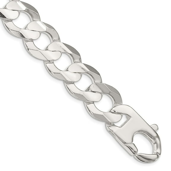 Primal Silver Sterling Silver 15.75mm Concave Beveled Curb Chain Bracelet