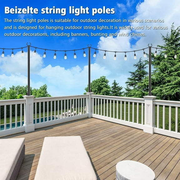 JINYUN-2 Pack 5Ft String Light Poles,Outside String Lights,Outdoor Light Poles,Metal Poles Stand for Patio,Backyard,Deck