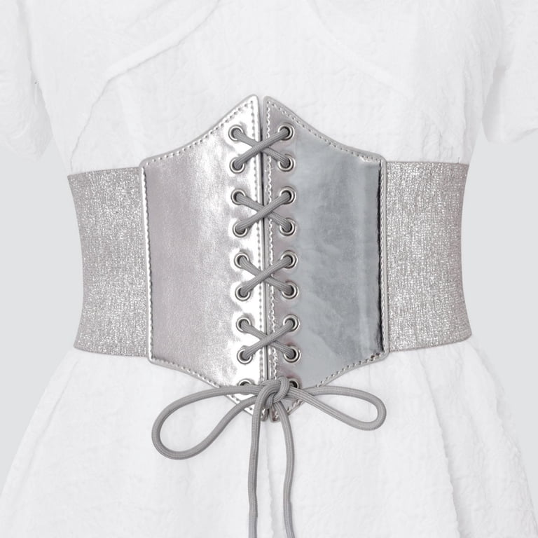 Xfvqtps Women Elastic Corset Waist Fine Glitter Belt Lace up Tied Corset  Belts for Dress Halloween Silver - Walmart.com
