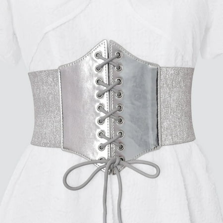 Sinpiling Womens Lace-Up Corset Belts on Clearance Sparkly Gold/Silver Vintage Shapewear Ladies Trendy Solid Slim Fit Waist Belt for Dresses