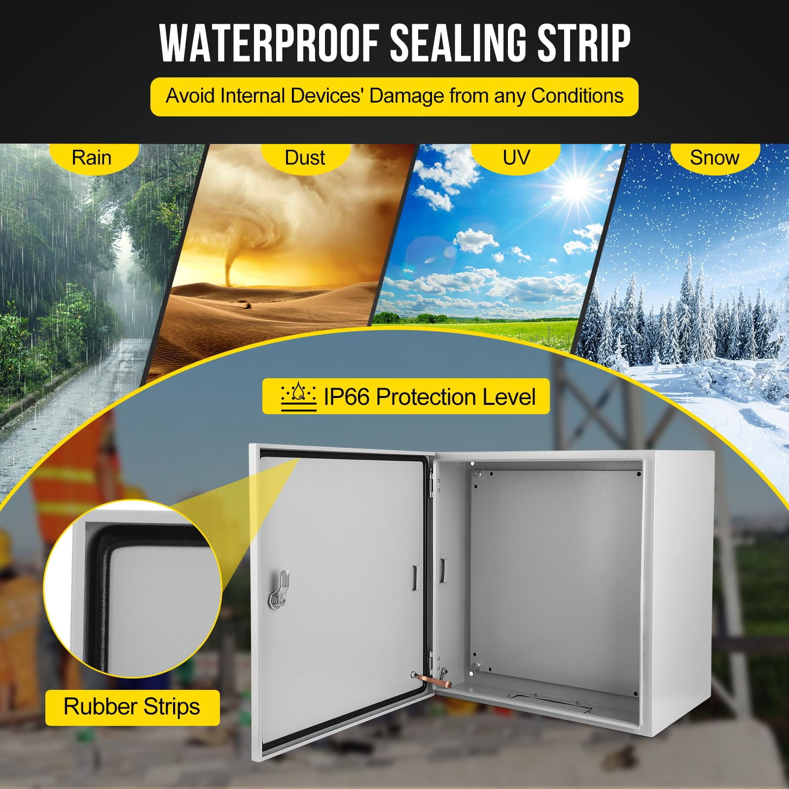 Outdoor Electrical Box, 24x24x12 Steel Junction Box, NEMA 4X Electrical Enclosure Box IP66 Waterproof & Dustproof, Universal Electrical Project Box with Lock & Mounting Plate