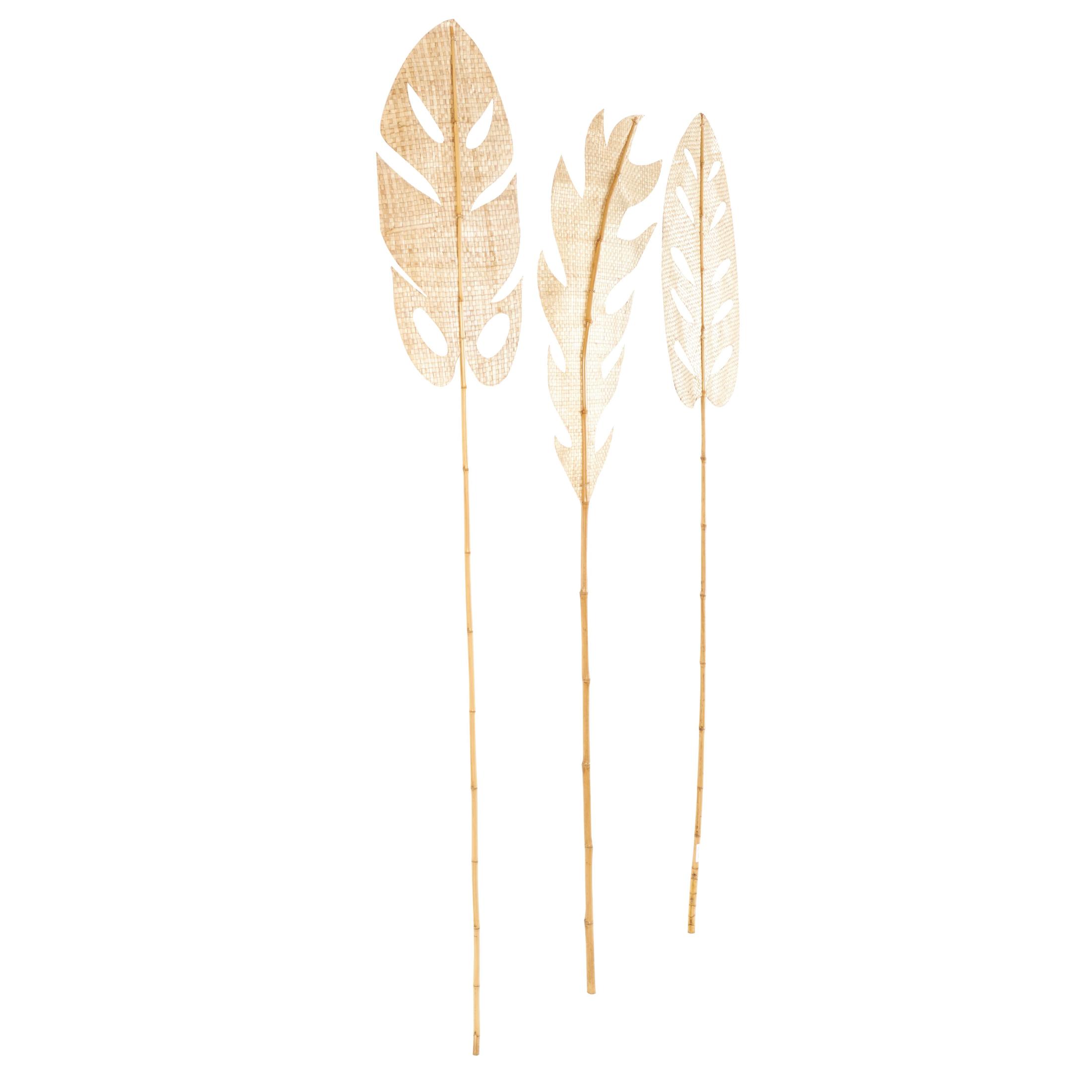 79" Palm Tree Handmade Tall Woven Leaf Stick Bamboo Wood Natural Foliage Branch Bouquet, by DecMode (3 Count)