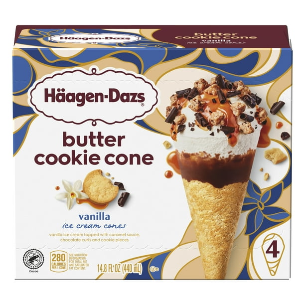 HaagenDazs Vanilla Ice Cream Butter Cookie Cones, 4 Ct