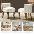 thumbnail image 4 of Makeup Vanity Stool Dressing Table Accent Chair Set of 2 Velvet Tufted Upholstered Cushioned Wood Leg Home Bedroom Living Room Ivory, 4 of 8