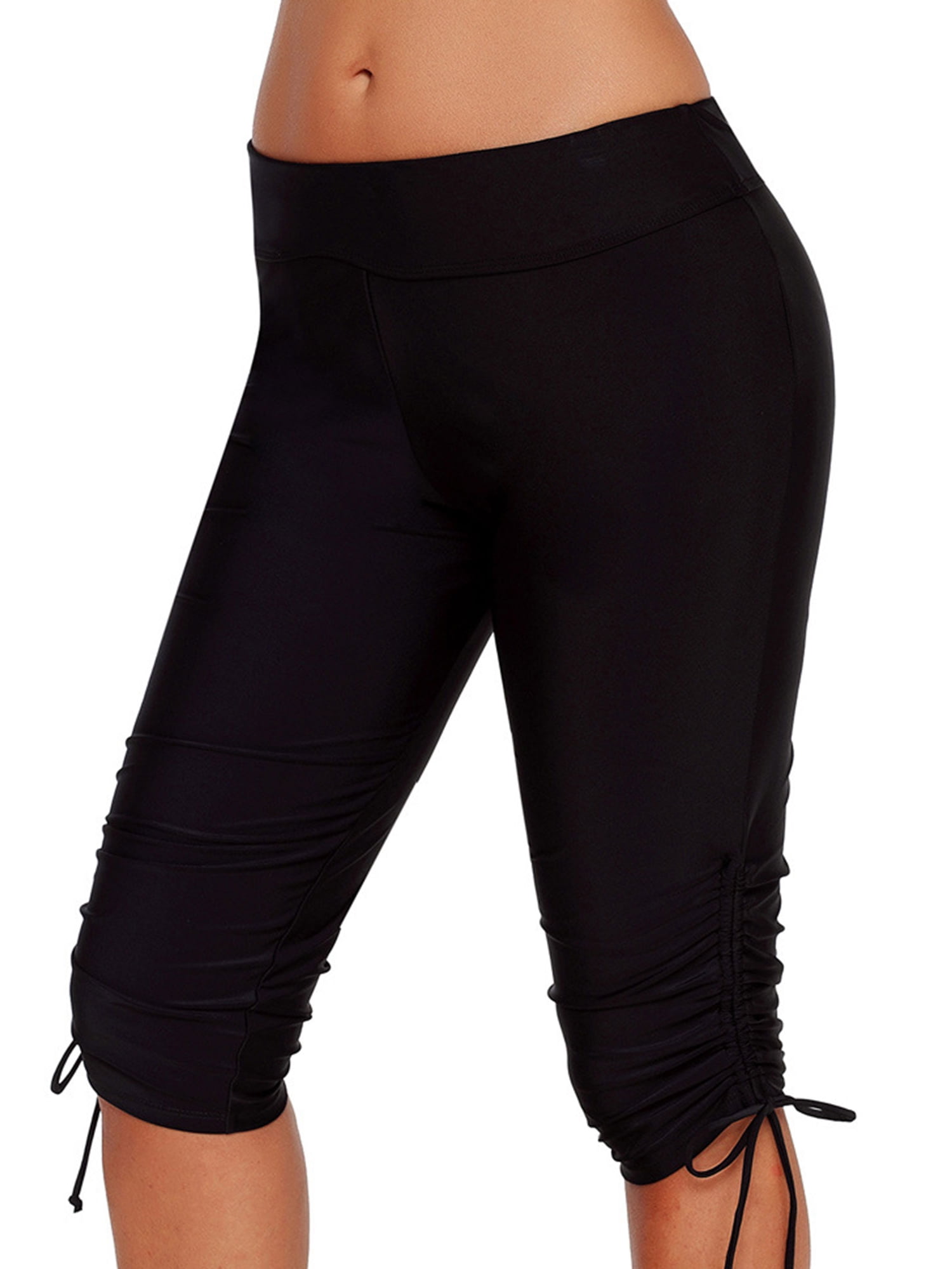 DODOING Womens Swim Shorts Swim Capris Black Swim Skirt Bottoms High