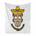 thumbnail image 1 of Day of the Dead Soft Flannel Fleece Throw Blanket, Colorful Skull with Sombrero and Moustache Eyes Art, Cozy Plush for Indoor and Outdoor Use, 60" x 80", Yellow White Ivory, by Ambesonne, 1 of 6