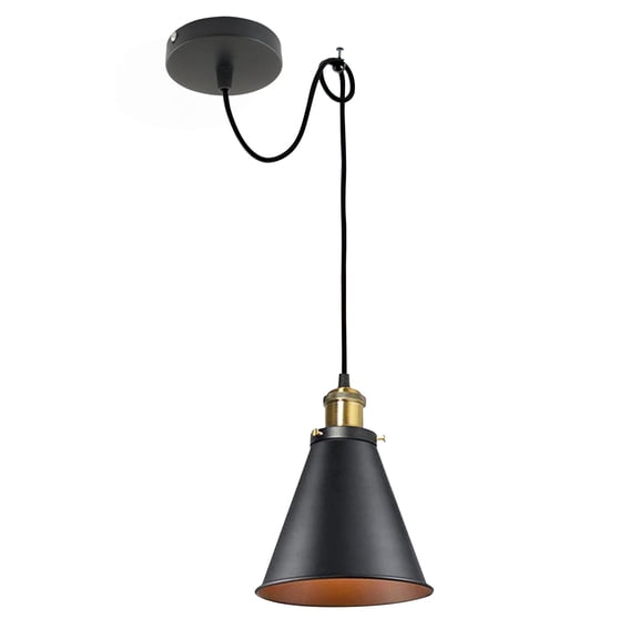 Kiven Farmhouse Iron Pendant Light Fixture 1 Pack, High Ceiling Compatible Pendant Lighting with 9.84FT Wire, Industrial Hardwire Pendant Lighting for Kitchen Foyer Bedroom Home Decor,Gold&Black