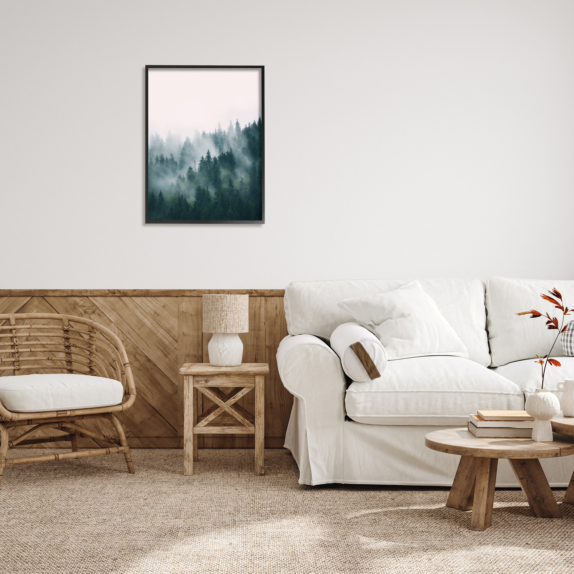 Stupell Industries Misty Forest Trees Nature Photography Black Framed Art Print Wall Art, 24 x 30